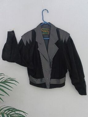 Custom Vintage  Black Womans Suede and Leather-Trim Jacket